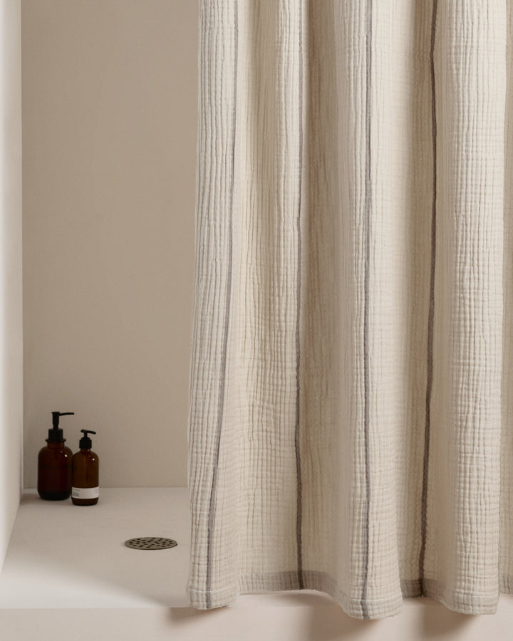 Organic Cloud Cotton Shower Curtain (Bone and Warm Grey Stripe)