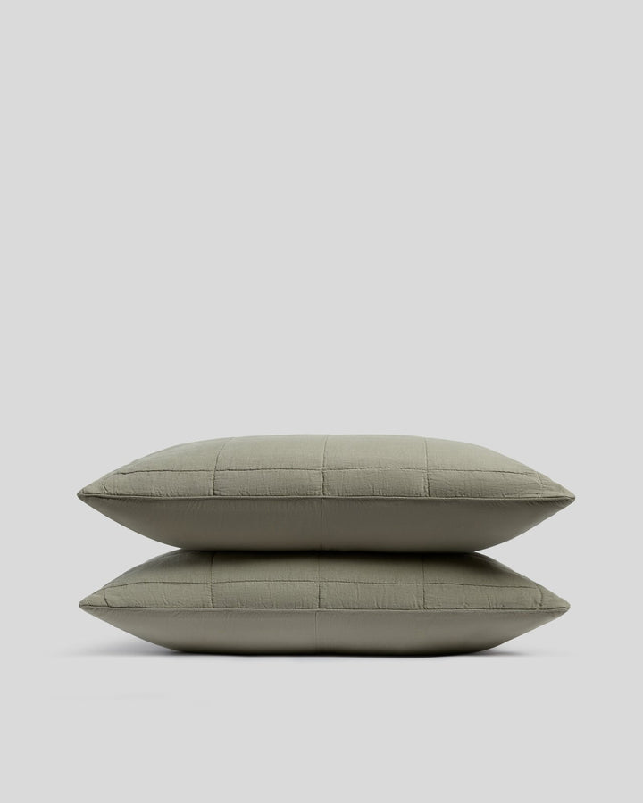Linen Box Quilted Sham Set (Moss)